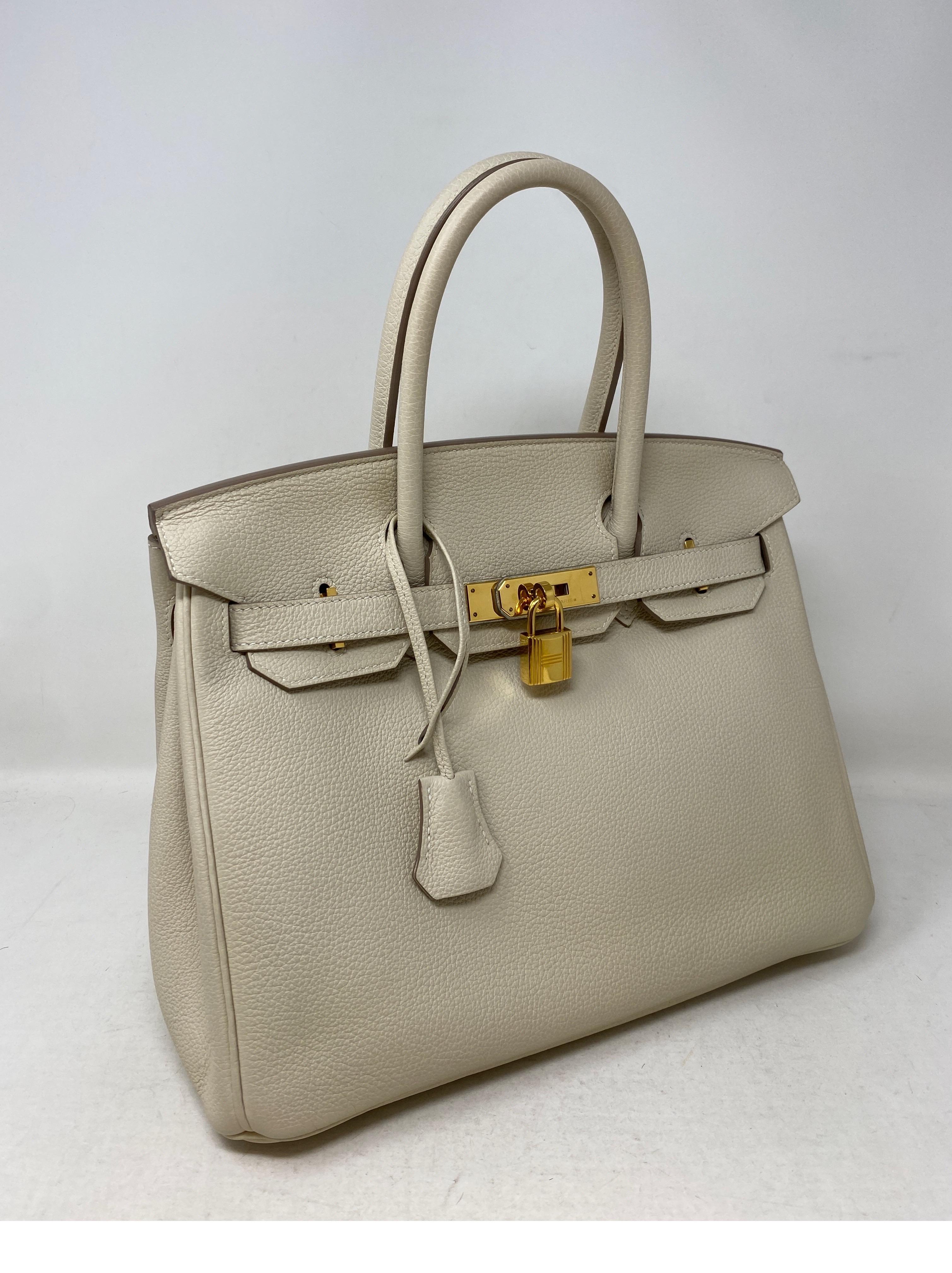 Hermes Birkin Craie 30 Bag. Excellent like new condition. Rare color and size 30. Beautiful eggshell cream color leather with gold hardware. Togo leather. T stamp. Very hard to find bag. Don't miss out. Full set. Includes clochette, lock, keys, dust