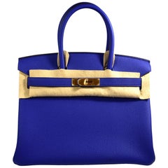 Hermes Birkin Electric Blue Gold Hardware Handbag