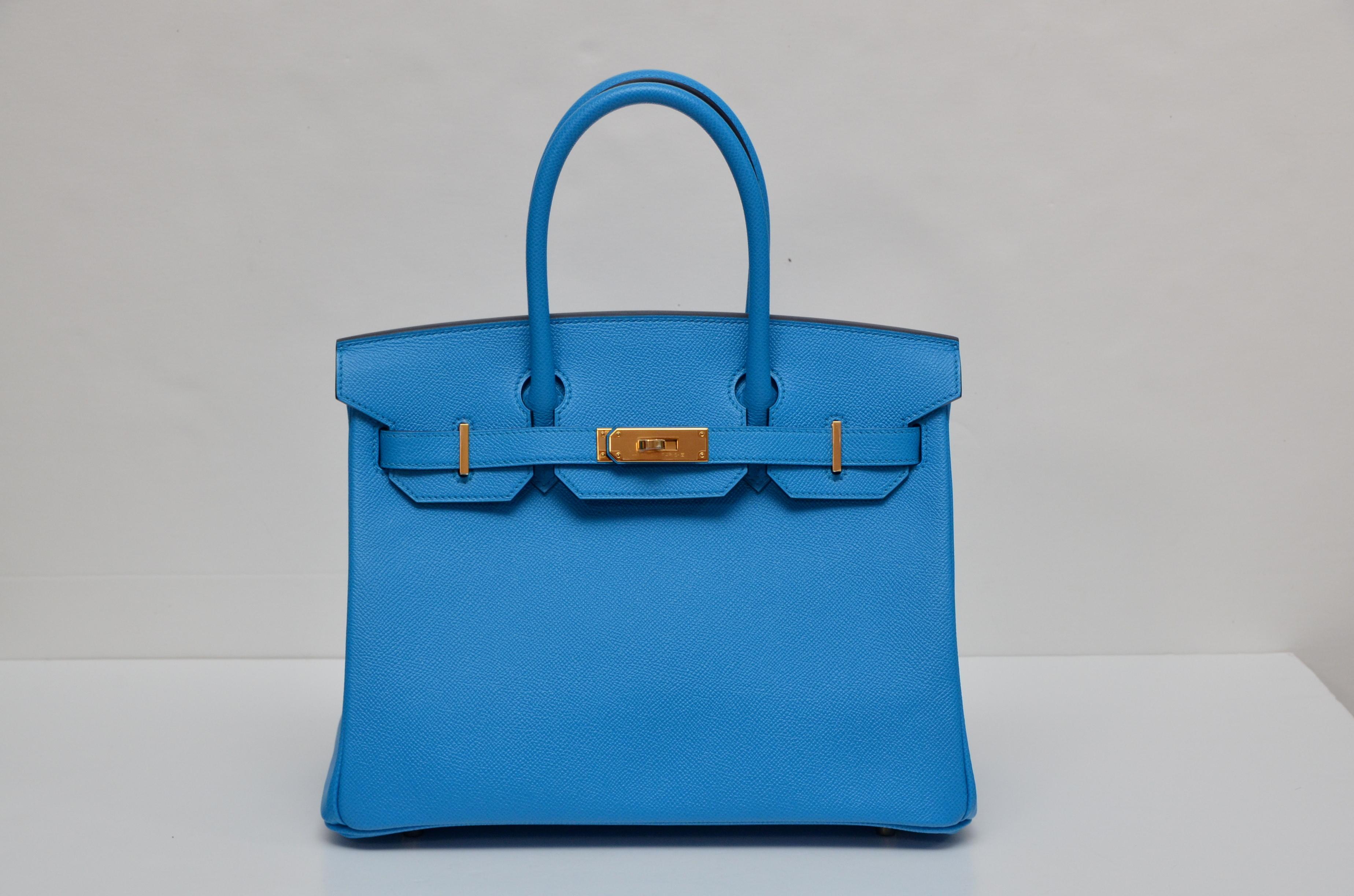 Guaranteed 100% authentic  Hermes Birkin.
Original receipt with all personal info covered available upon request.
Hermes Birkin 30 cm 
Color :Bleu Frida
Store fresh ,brand new never used with  lock and keys in the clochette, signature Hermes box,