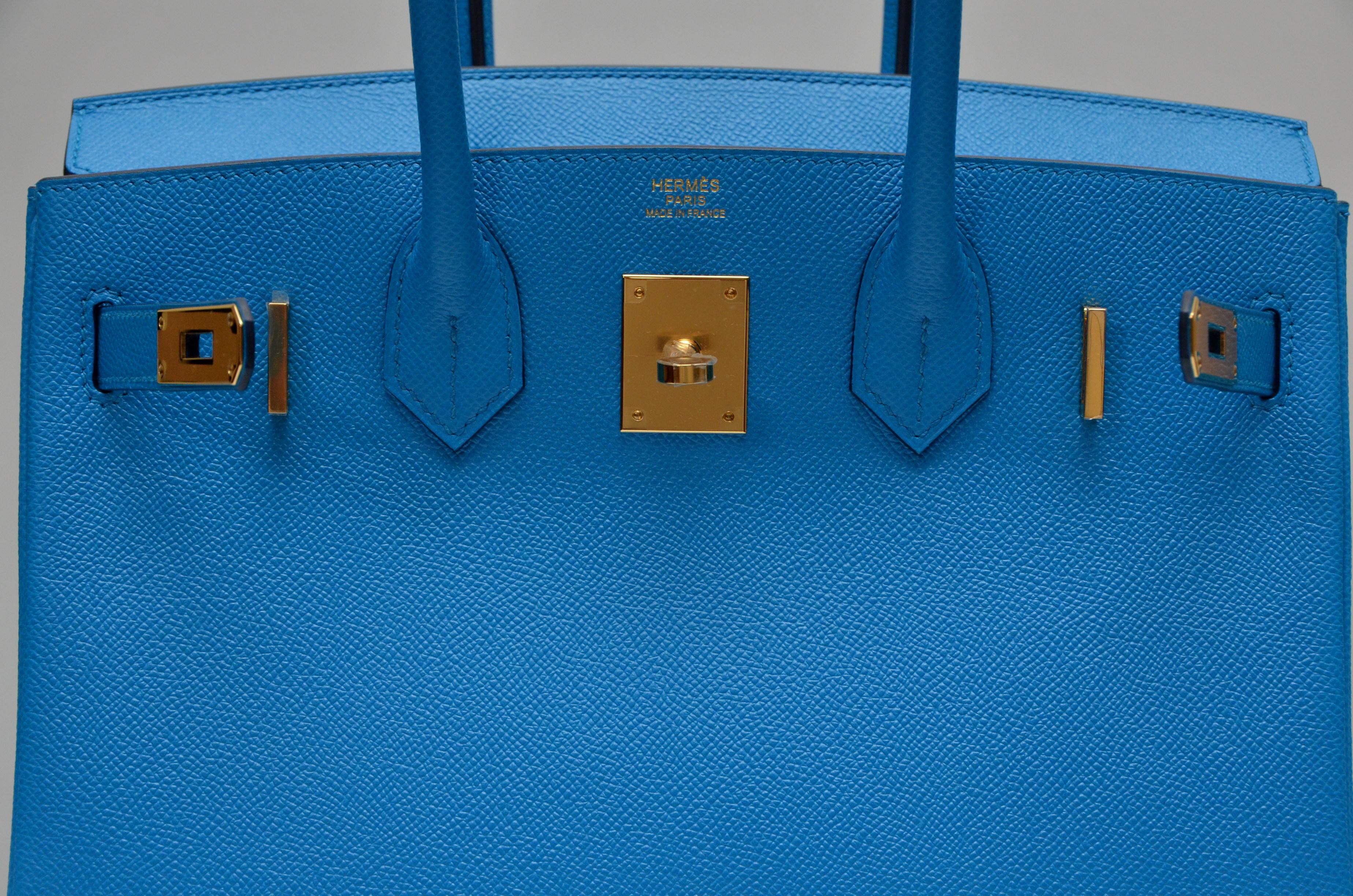 Blue HERMES Birkin Epsom Calfskin Bleu Frida 30 CM    NEW Store Fresh