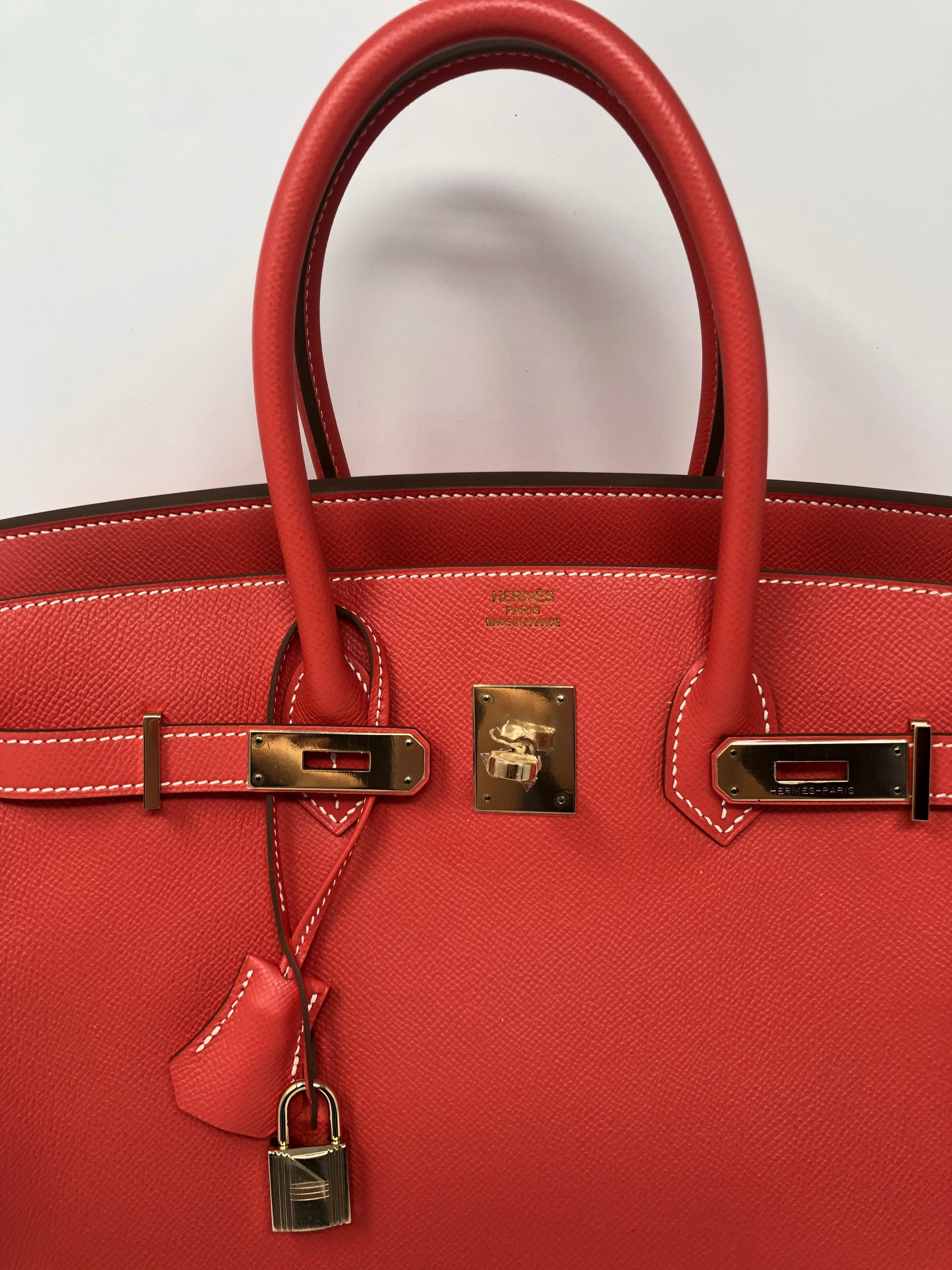 Hermes Birkin 35 Candy Rose Jaipur Bag. Veau Epsom Leather with gold hardware. Candy Limited Edition Bag. Interior tan leather. Exterior Rose Jaipur color. Mint condition. Like new. From 2012. Plastic is still on hardware. Includes full set. The