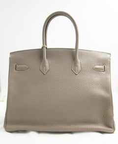 Hermès Birkin Etoupe and Green Togo 35cm Palladium Hardware Tote
