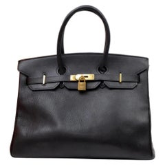 Vintage Hermès Birkin Fjord 35 234045 Black Leather Tote