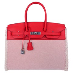 Hermes Birkin Fray Fray 35 Bag Framboise Swift Leather / Toile Limited Edition