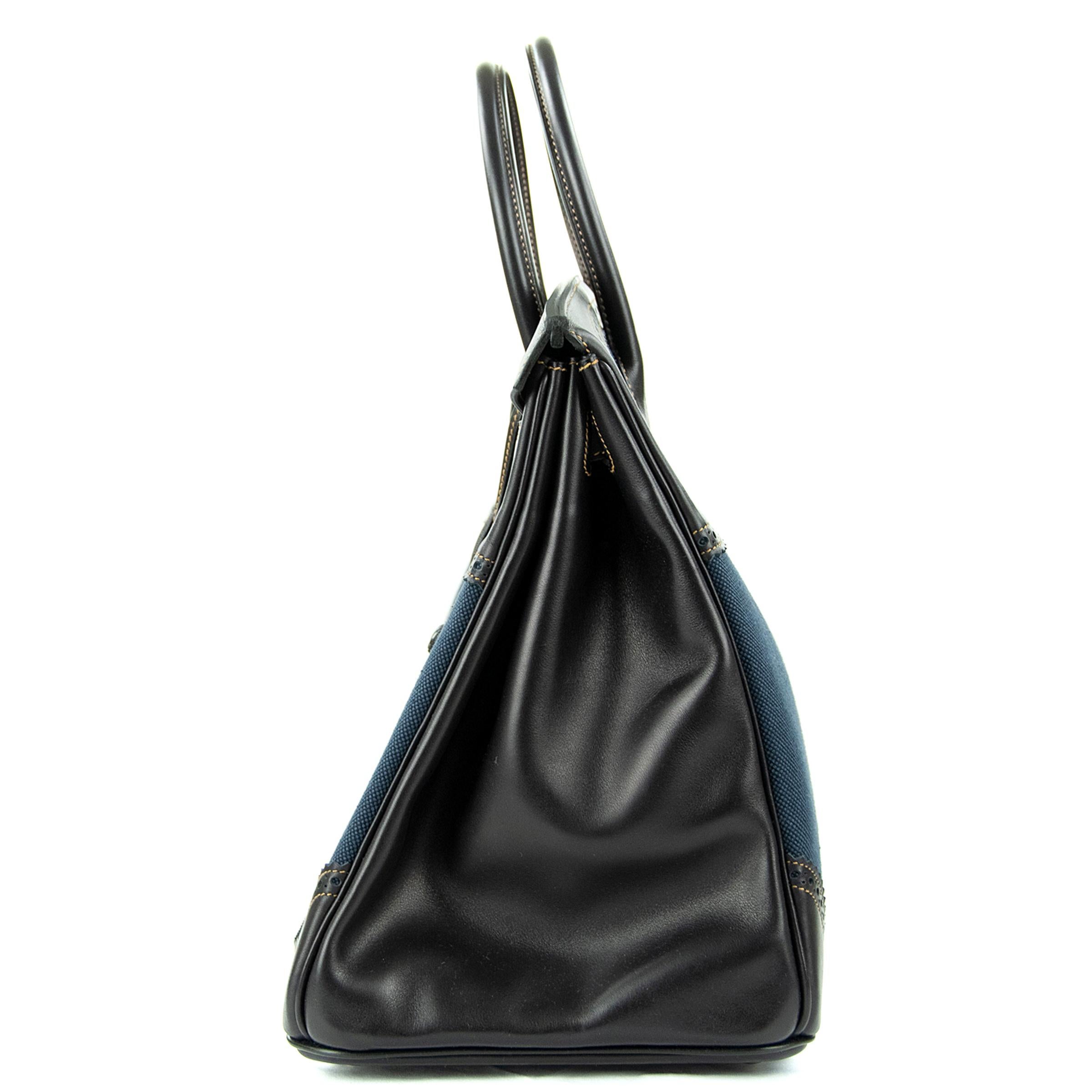 Hermes Birkin Ghillies 40cm Black Evercalf Leather & Denim PHW 5