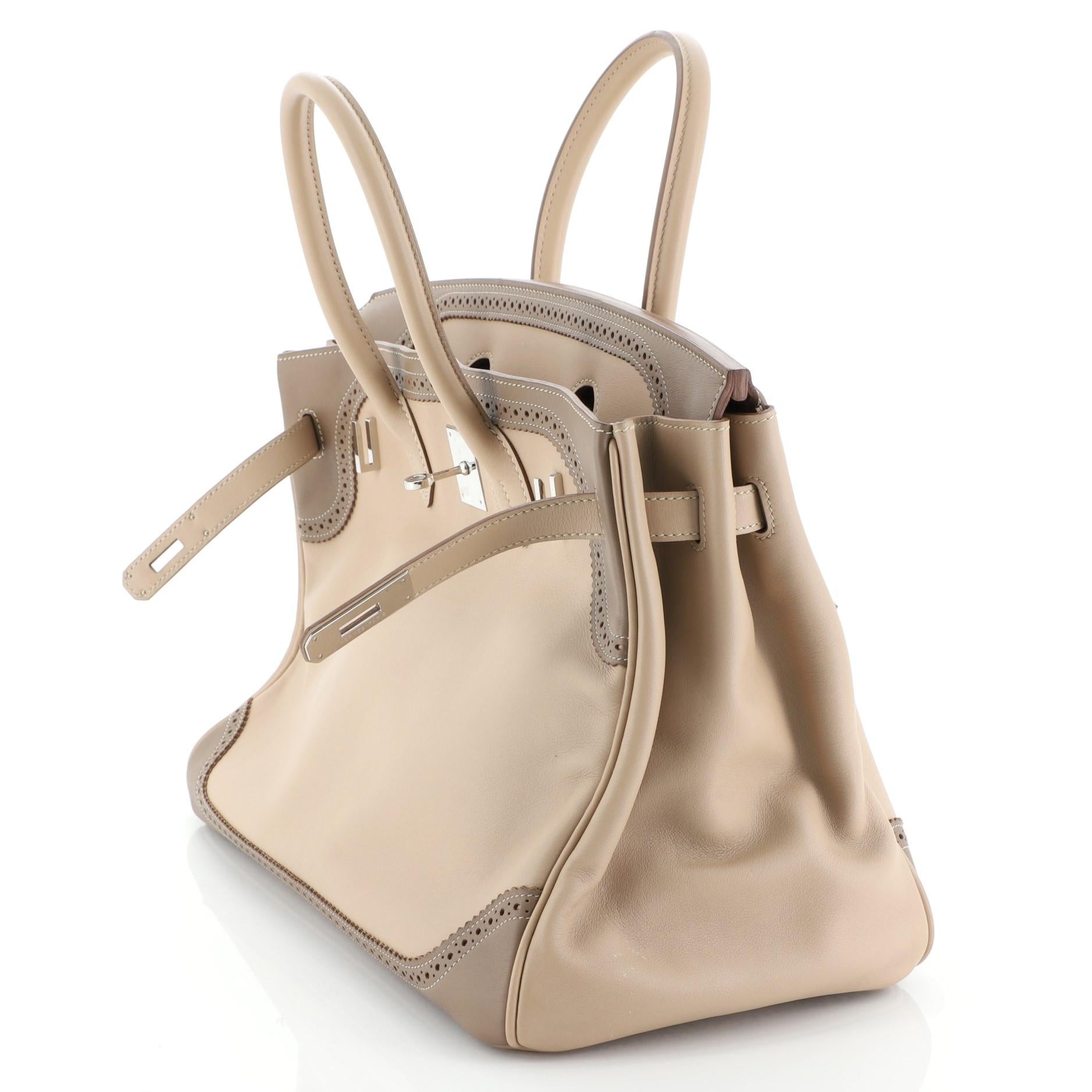 Brown Hermes Birkin Ghillies Handbag Argile and Etoupe Swift with Palladium Hardware