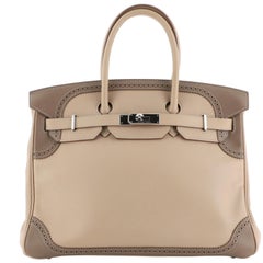 Hermes Birkin Ghillies Handbag Argile and Etoupe Swift with Palladium Hardware 