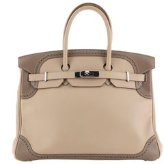 Hermes Birkin Ghillies Handbag Argile and Etoupe Swift with Palladium Hardware