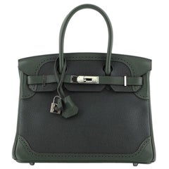 Hermes Birkin Ghillies Handbag Green Clemence and Evercolor with Palladium