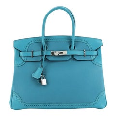  Hermes  Birkin Ghillies Handbag Turquoise Togo and Swift with Palladium H