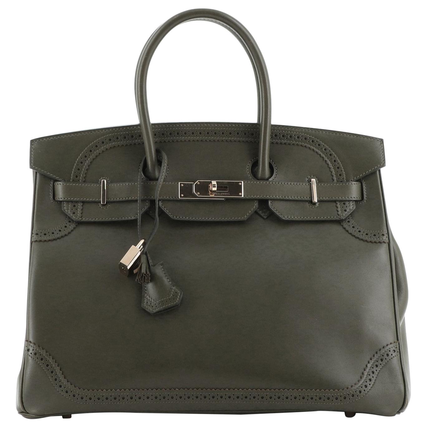 Hermes Birkin Ghillies Handbag Vert Veronese Tadelakt with Permabrass Hardware