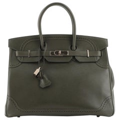 Hermes Birkin Ghillies Handbag Vert Veronese Tadelakt with Permabrass Hardware