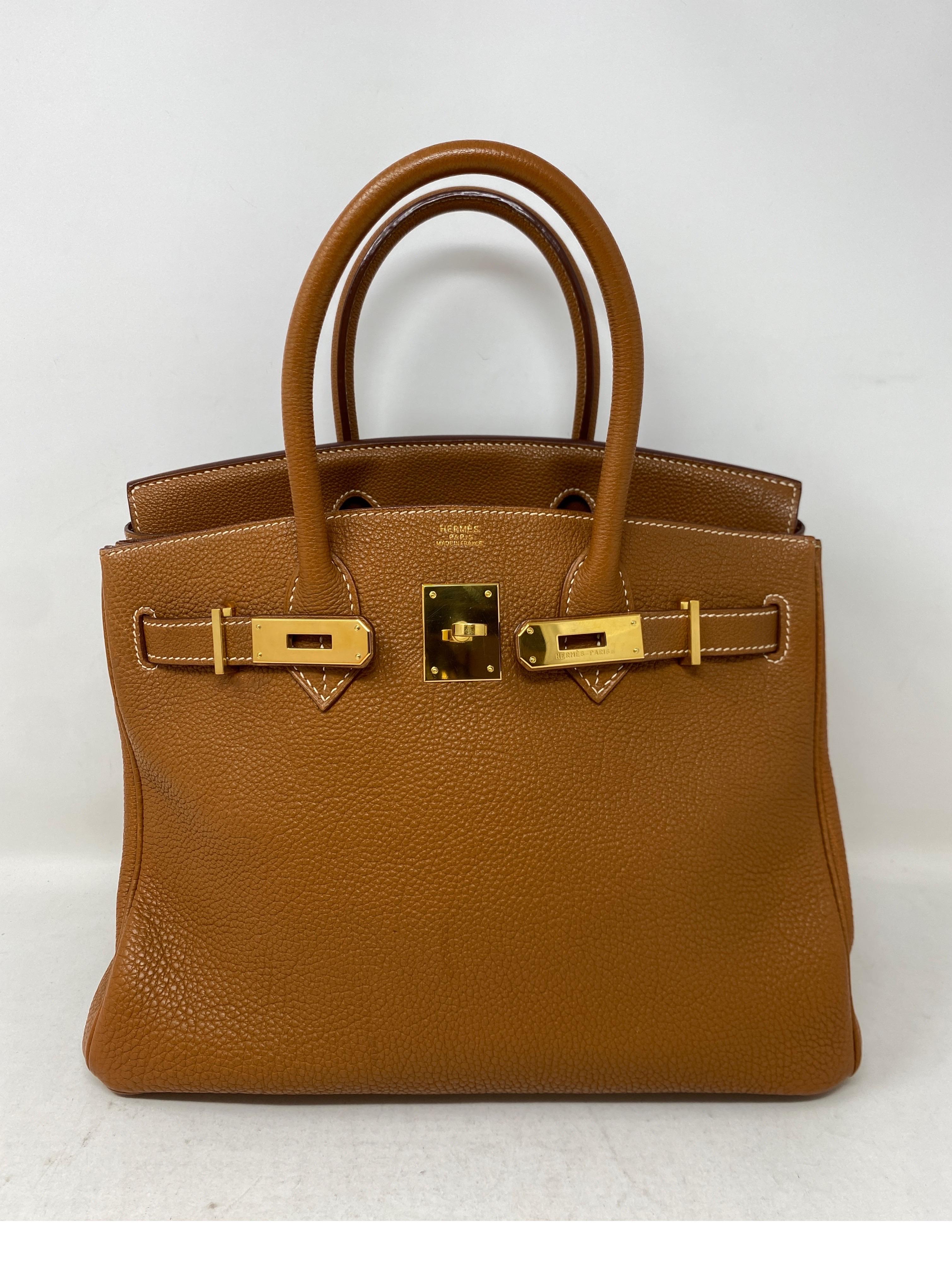 Hermes Birkin Gold 30 Bag. Gold tan color leather with gold hardware. The most wanted color combination. Great investment bag. Excellent condition. Includes clochette, lock, keys, and dust cover. Guaranteed authentic. 