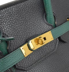 Hermes Birkin HAC 32 Black Green Gold Carryall Men's Travel Top Handle Tote Bag