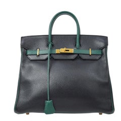 Hermes Birkin HAC 32 Black Green Gold Carryall Men's Travel Top Handle Tote Bag
