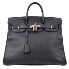 Hermes Birkin HAC 32 Black Leather Carryall Men's Travel Top Handle Tote Bag