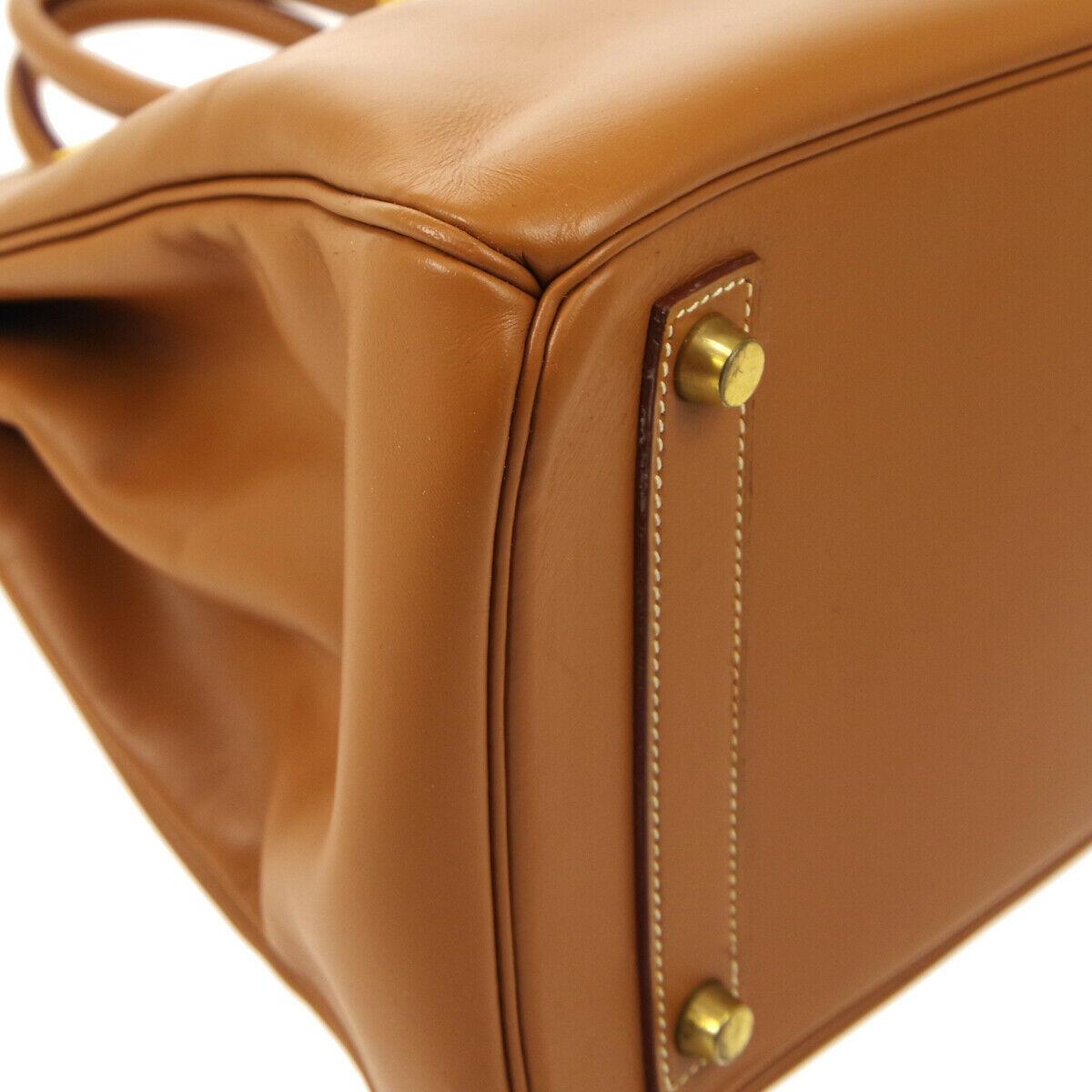 Brown Hermes Birkin HAC 32 Cognac Leather Carryall Men's Travel Top Handle Tote Bag