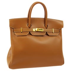 Hermes Birkin HAC 32 Cognac Leather Carryall Men's Travel Top Handle Tote Bag