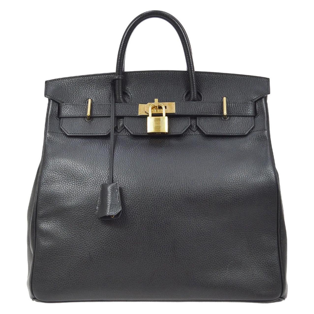Hermes Birkin HAC 40 Black Leather Gold Women's Men's Travel Top Handle Tote Bag
