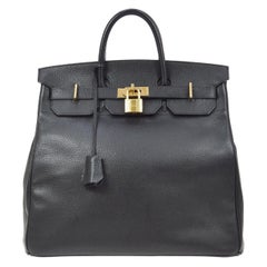 Hermes Birkin HAC 40 Black Leather Gold Women's Men's Travel Top Handle Tote Bag