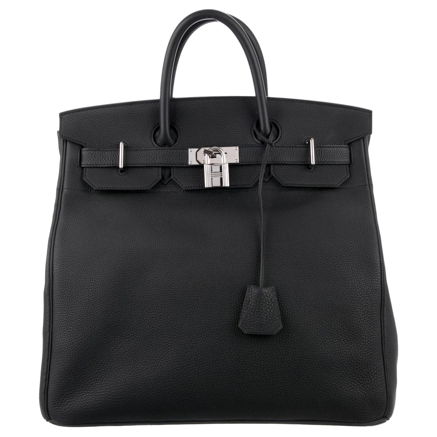 Hermes Birkin HAC 40 Black Leather Palladium Men's Travel Top Handle Tote Bag
