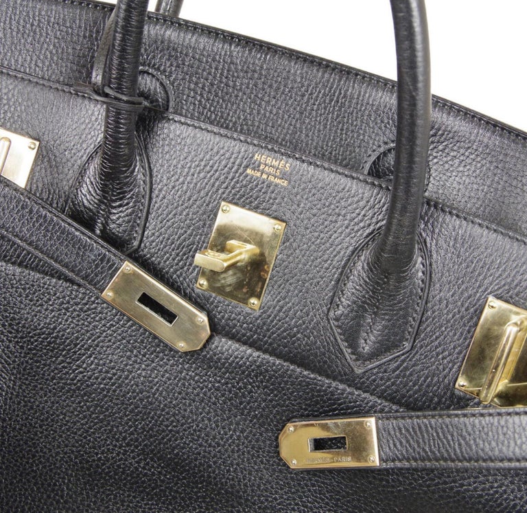 Hermes Birkin HAC 45 Black Leather Gold Large Men's Travel Top Handle Tote  Bag