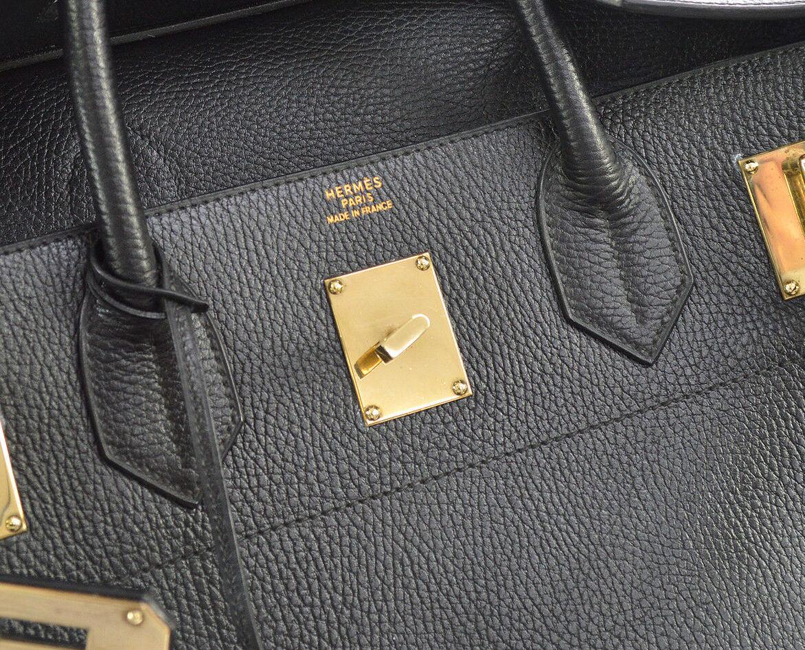 Hermes Birkin HAC 45 Black Leather Gold Large Men's Travel Top Handle Tote Bag In Good Condition In Chicago, IL