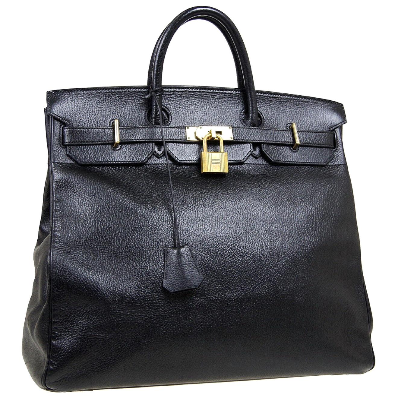 Hermes Birkin HAC 45 Black Leather Gold Large Men's Travel Top Handle Tote  Bag