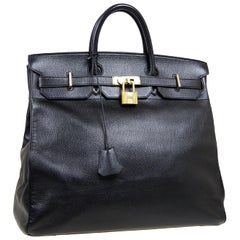 Hermes Birkin HAC 45 Nero Pelle Oro Grande Uomo Viaggio Maniglia Top Borsa Tote