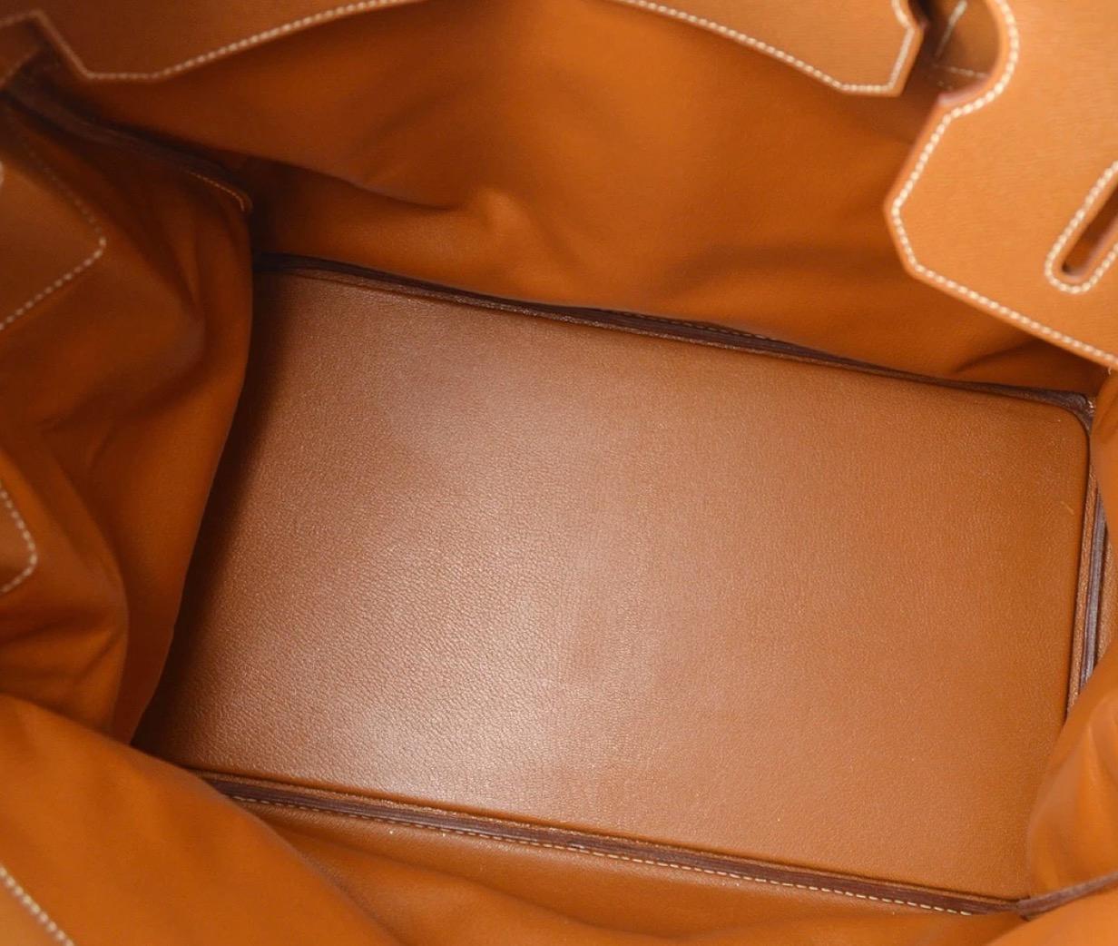Brown Hermes Birkin HAC 45 Cognac Leather Gold Large Men's Travel Top Handle Tote Bag For Sale