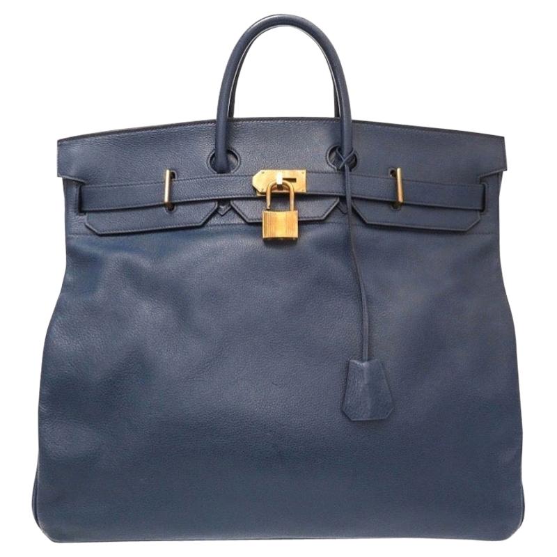 Hermes Birkin HAC 50 Blue Leather Gold Large Men's Travel Top Handle Tote Bag