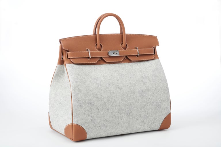 Hermes Birkin HAC 50cm TODOO in Gold Togo leather and Gris Clair Wool