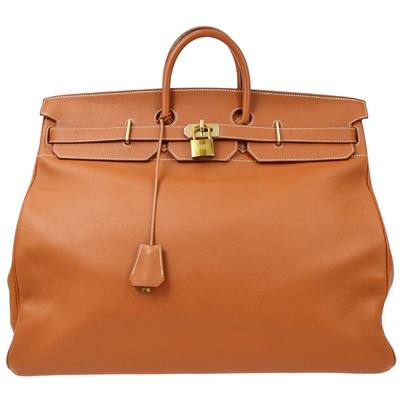 Hermes Birkin HAC 55 Cognac Leather Gold Large Men's Travel Top Handle Tote Bag