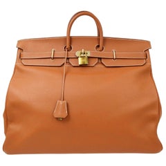 Hermes Birkin HAC 55 Cognac Leder Gold Große Herren-Reisetasche mit Griff oben