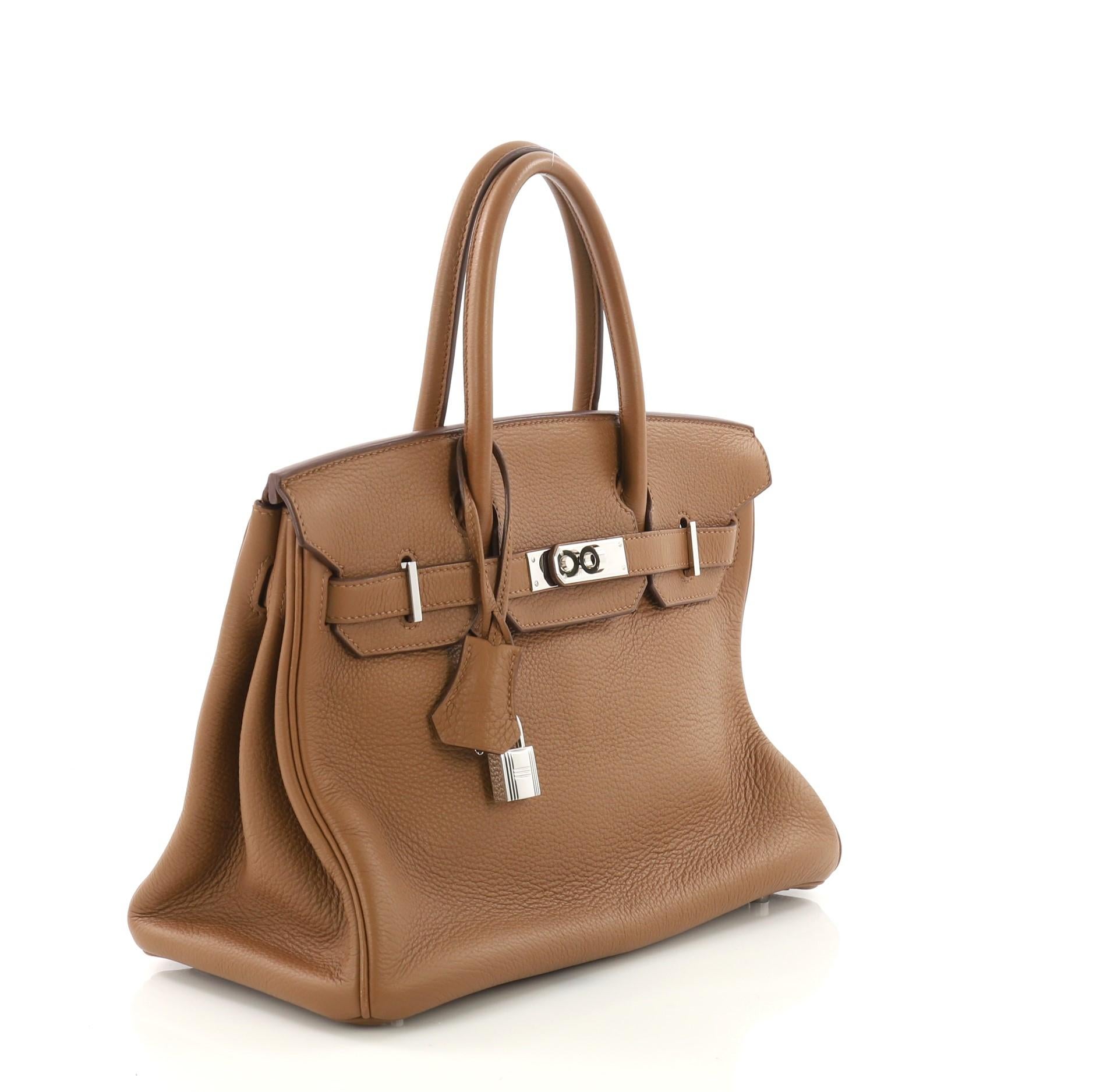 Brown Hermes Birkin Handbag Alezan Clemence with Palladium Hardware 30