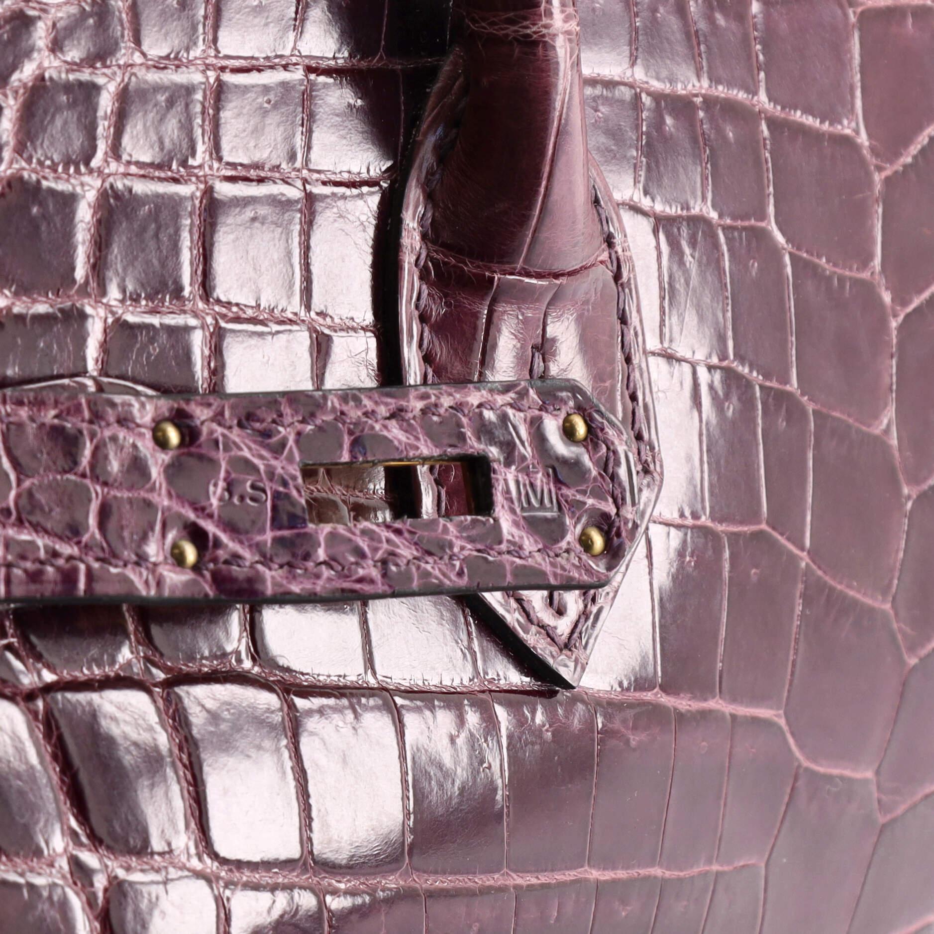 Hermes Birkin Handbag Amethyst Shiny Niloticus Crocodile with Gold Hardware 30 6