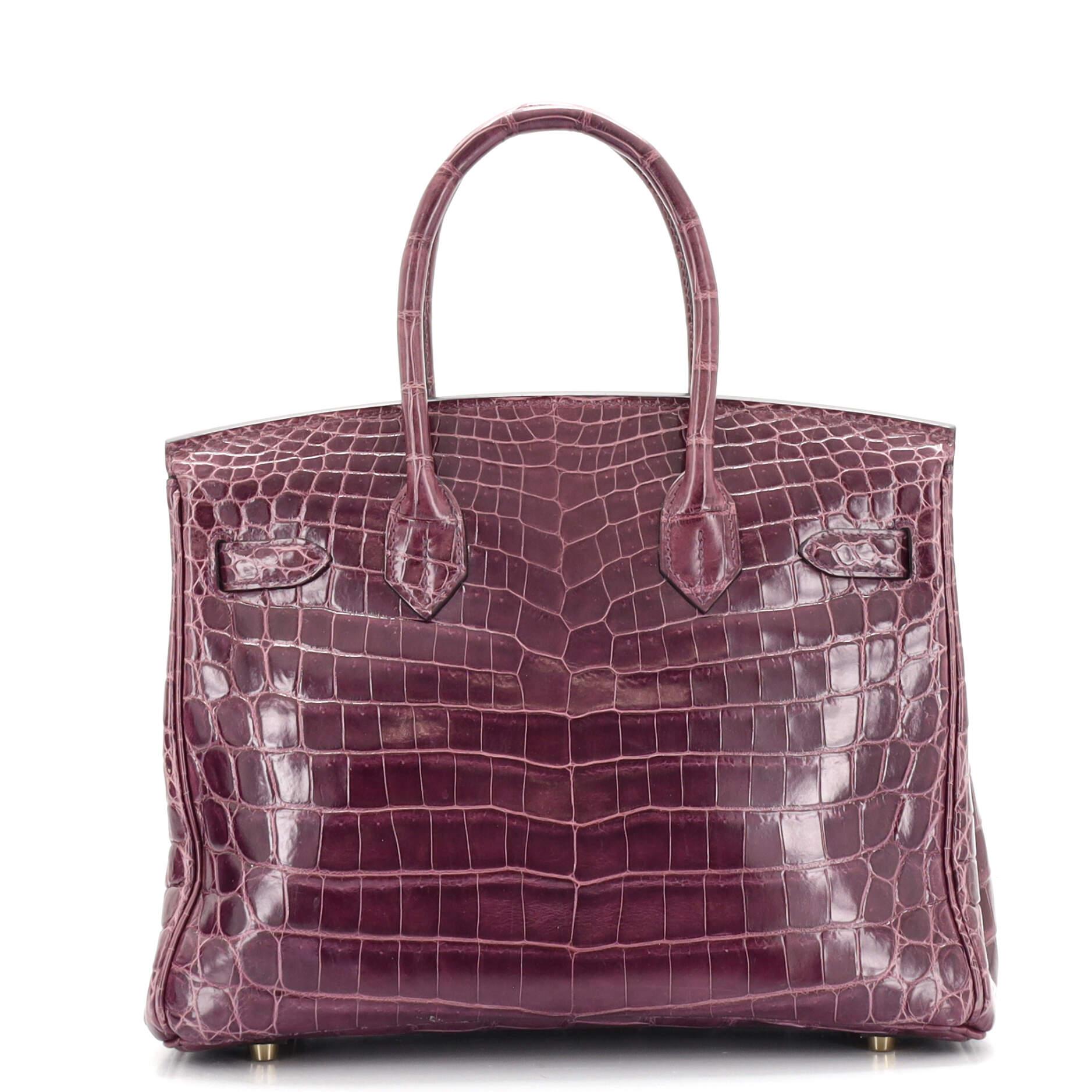 Hermes Birkin Handbag Amethyst Shiny Niloticus Crocodile with Gold Hardware 30 In Good Condition In NY, NY