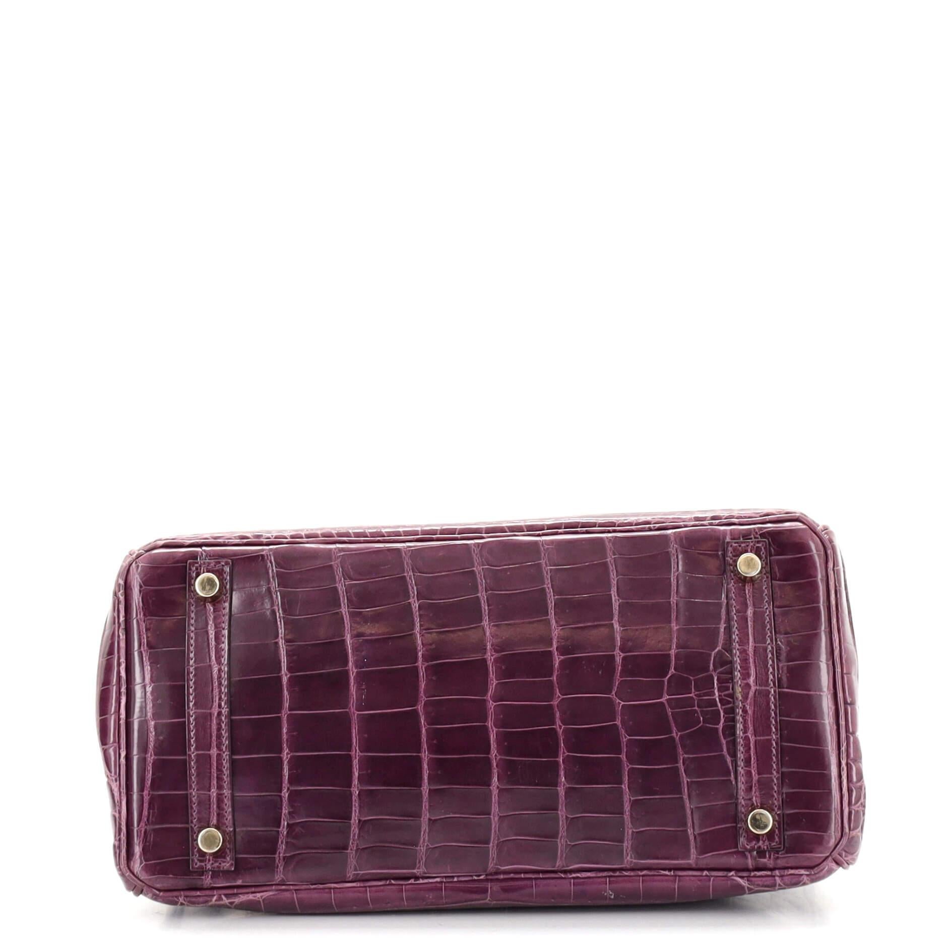 Women's or Men's Hermes Birkin Handbag Amethyst Shiny Niloticus Crocodile with Gold Hardware 30