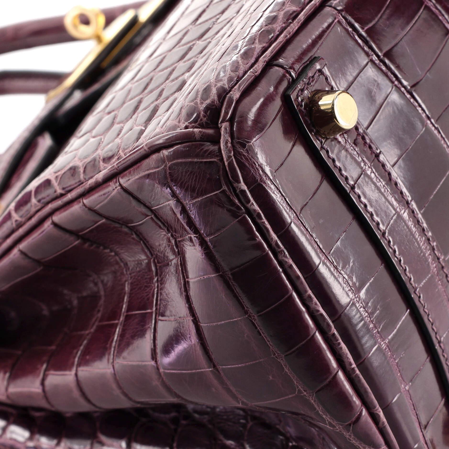 Hermes Birkin Handbag Amethyst Shiny Niloticus Crocodile with Gold Hardware 30 3