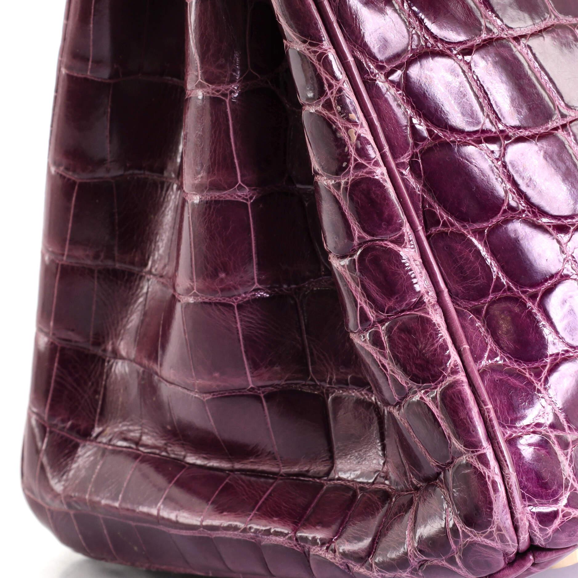 Hermes Birkin Handbag Amethyst Shiny Niloticus Crocodile with Gold Hardware 30 4