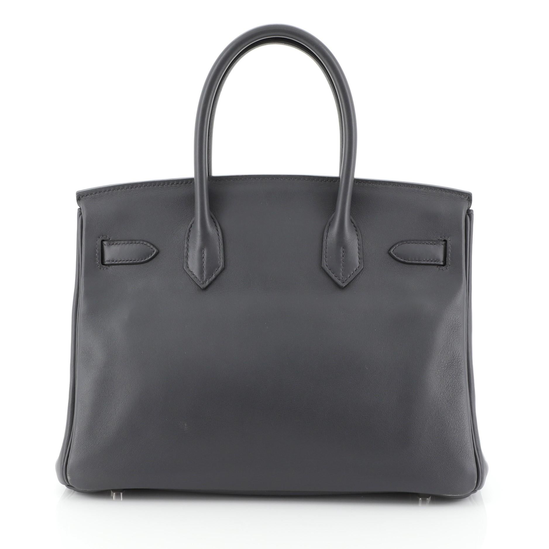 Black Hermes Birkin Handbag Ardoise Swift with Palladium Hardware 30