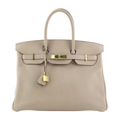 Hermes Birkin Handbag Argile Clemence With Gold Hardware 35 