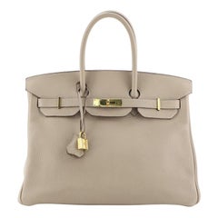 Hermes Birkin Handbag Argile Clemence with Gold Hardware 35