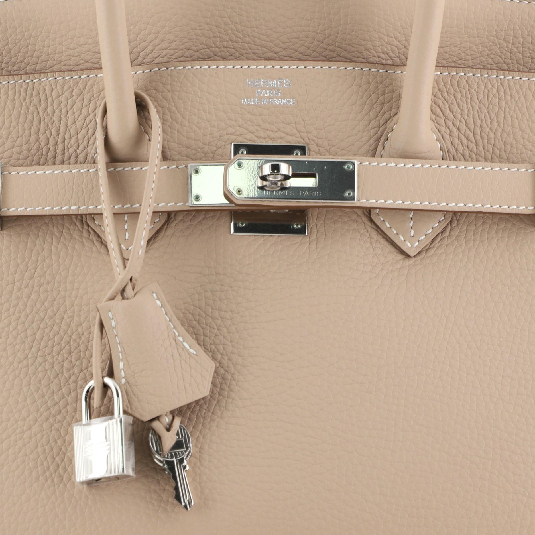Hermes Birkin Handbag Argile Clemence With Palladium Hardware 35  In Good Condition In NY, NY