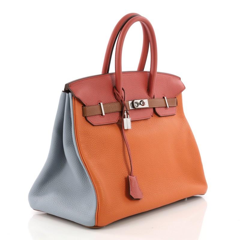 Orange Hermes Birkin Handbag Arlequin Clemence 35