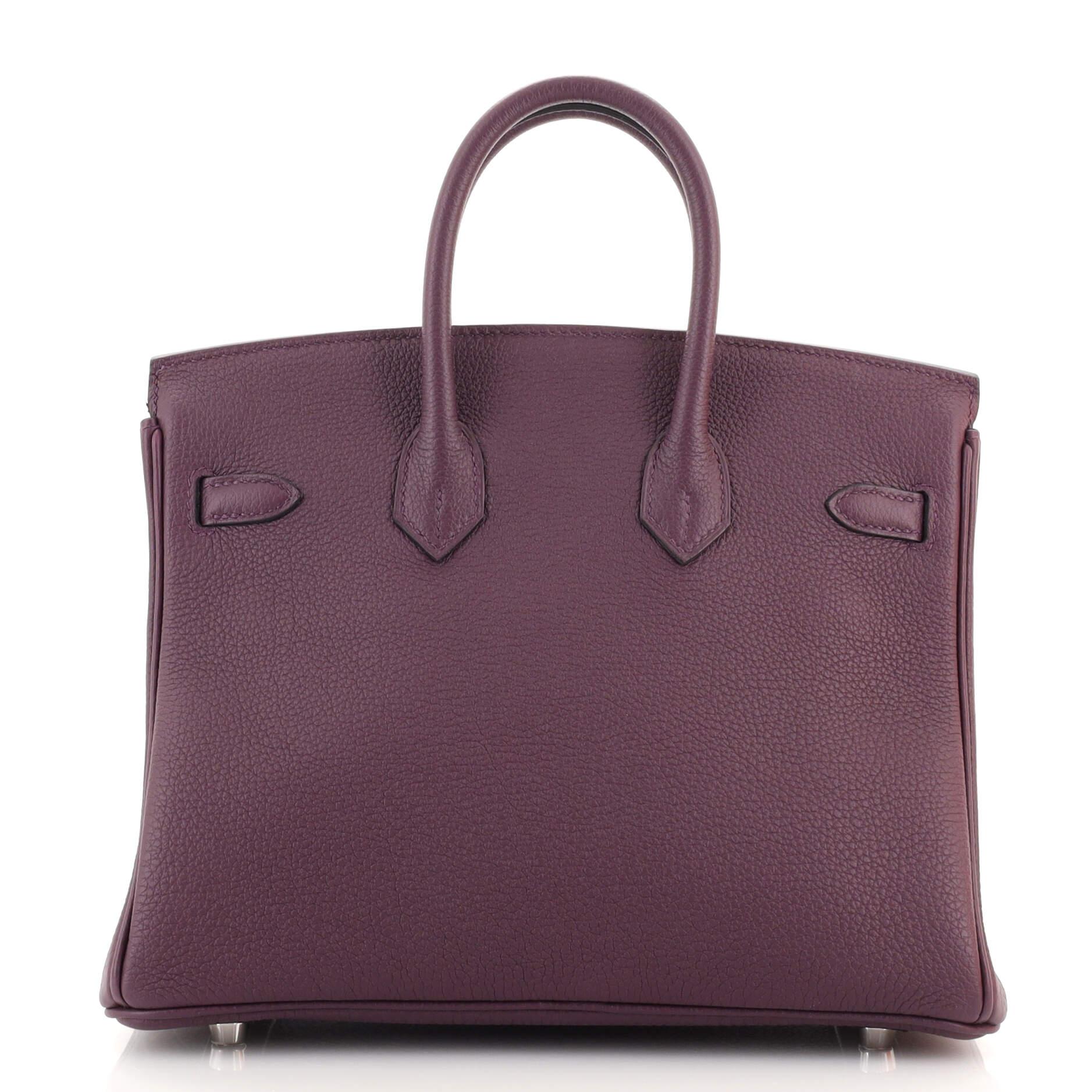 Women's or Men's Hermes Birkin Handbag Aubergine Togo with Palladium Hardware 25