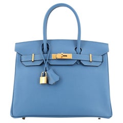 Hermes Birkin Handbag Azur Epsom with Gold Hardware 30