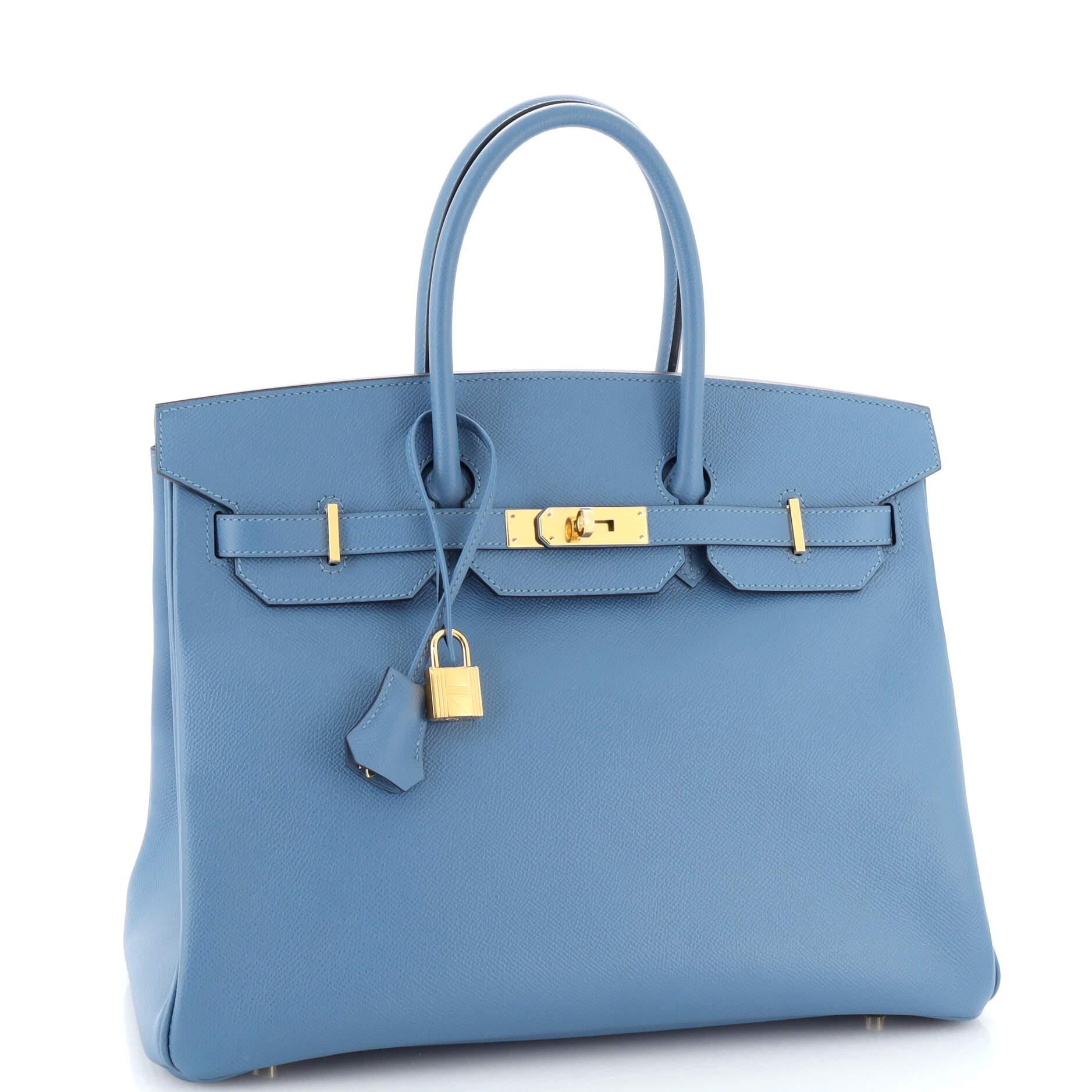 Hermes Birkin Handbag Azur Epsom with Gold Hardware 35 In Good Condition In NY, NY