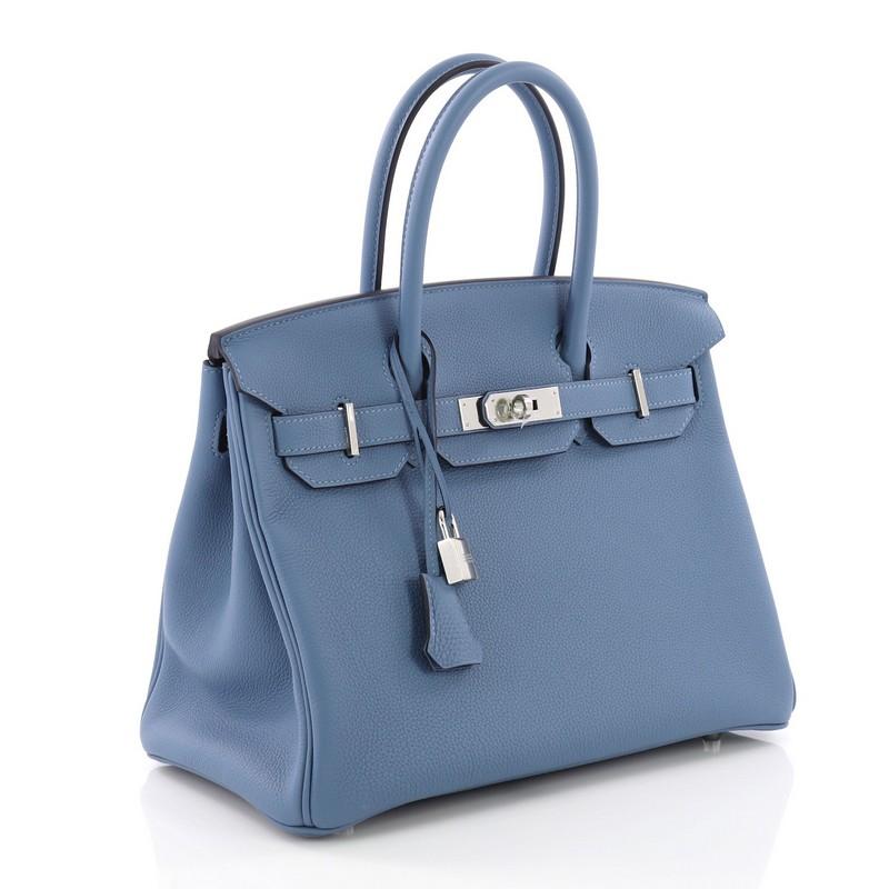 Blue Hermes Birkin Handbag Azur Togo with Palladium Hardware 30