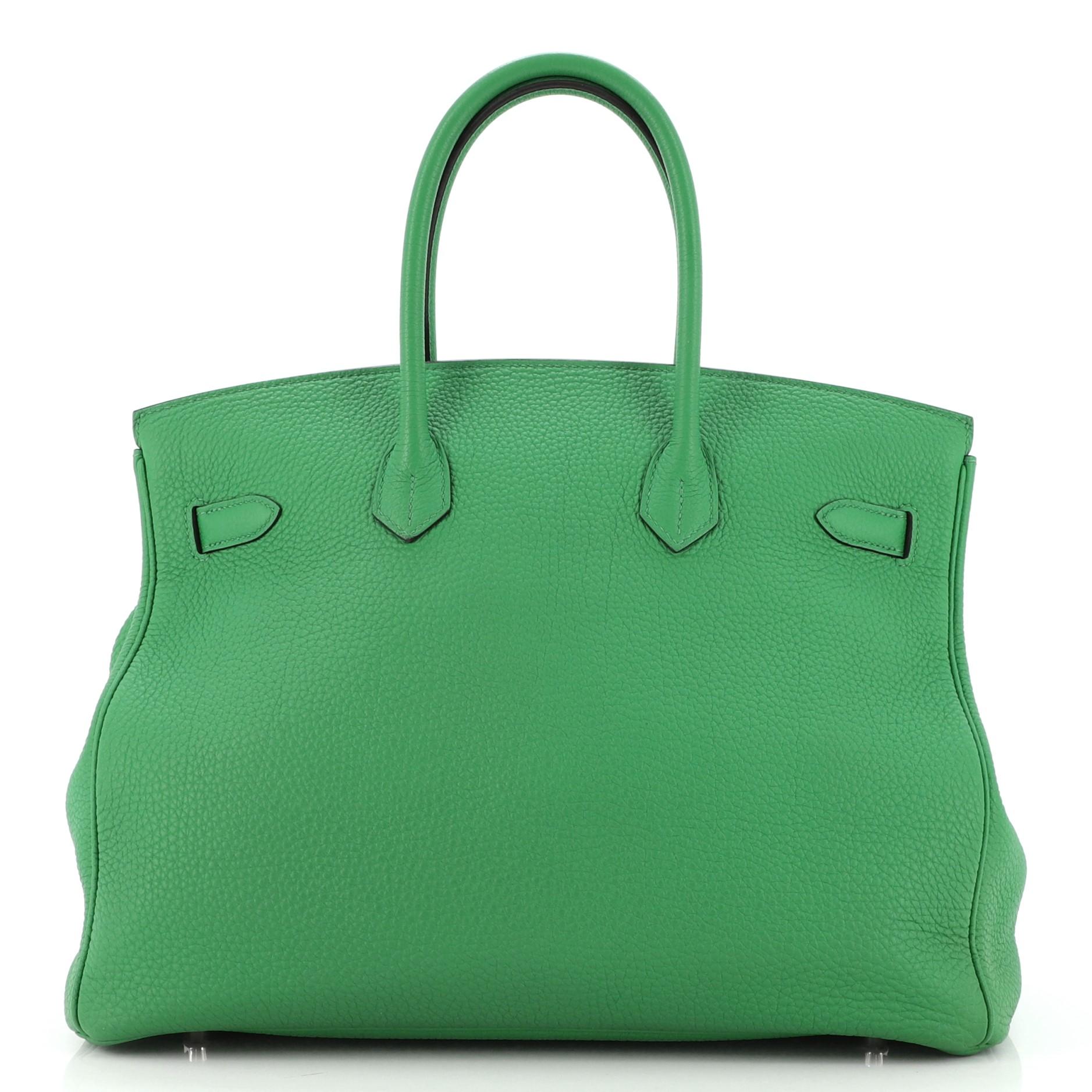 Green Hermes Birkin Handbag Bamboo Togo with Palladium Hardware 35